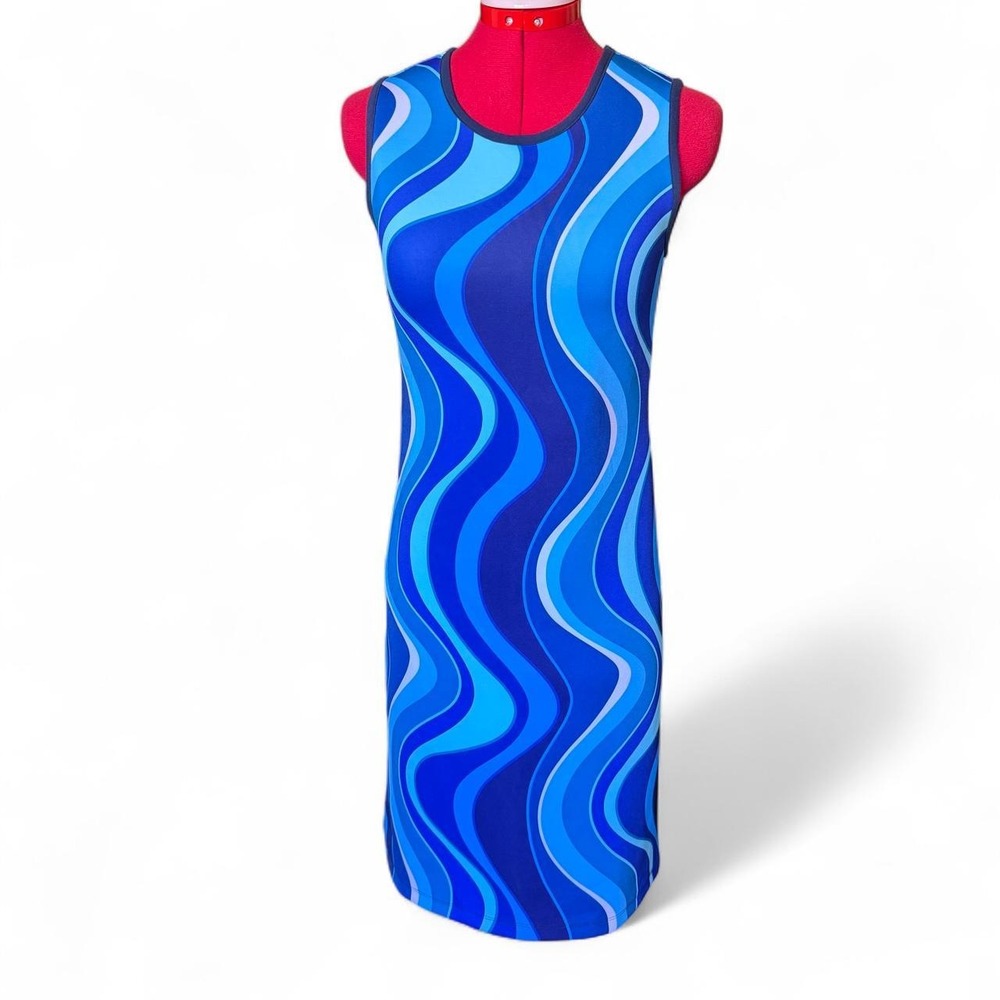 Lesley Evers blue and white wavy stripe sleeveless dress in size Tiny (size 0)